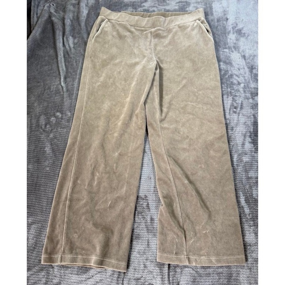 Lauren Ralph Lauren Velour Wide Leg Lounge Pants Taupe Tan XL Relaxed Soft 36X28